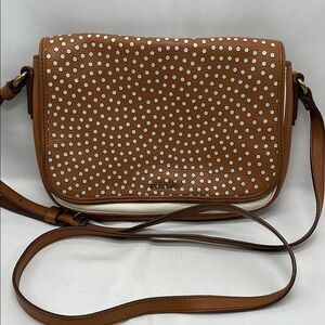 Brown and White Fossil Crossbody Purse